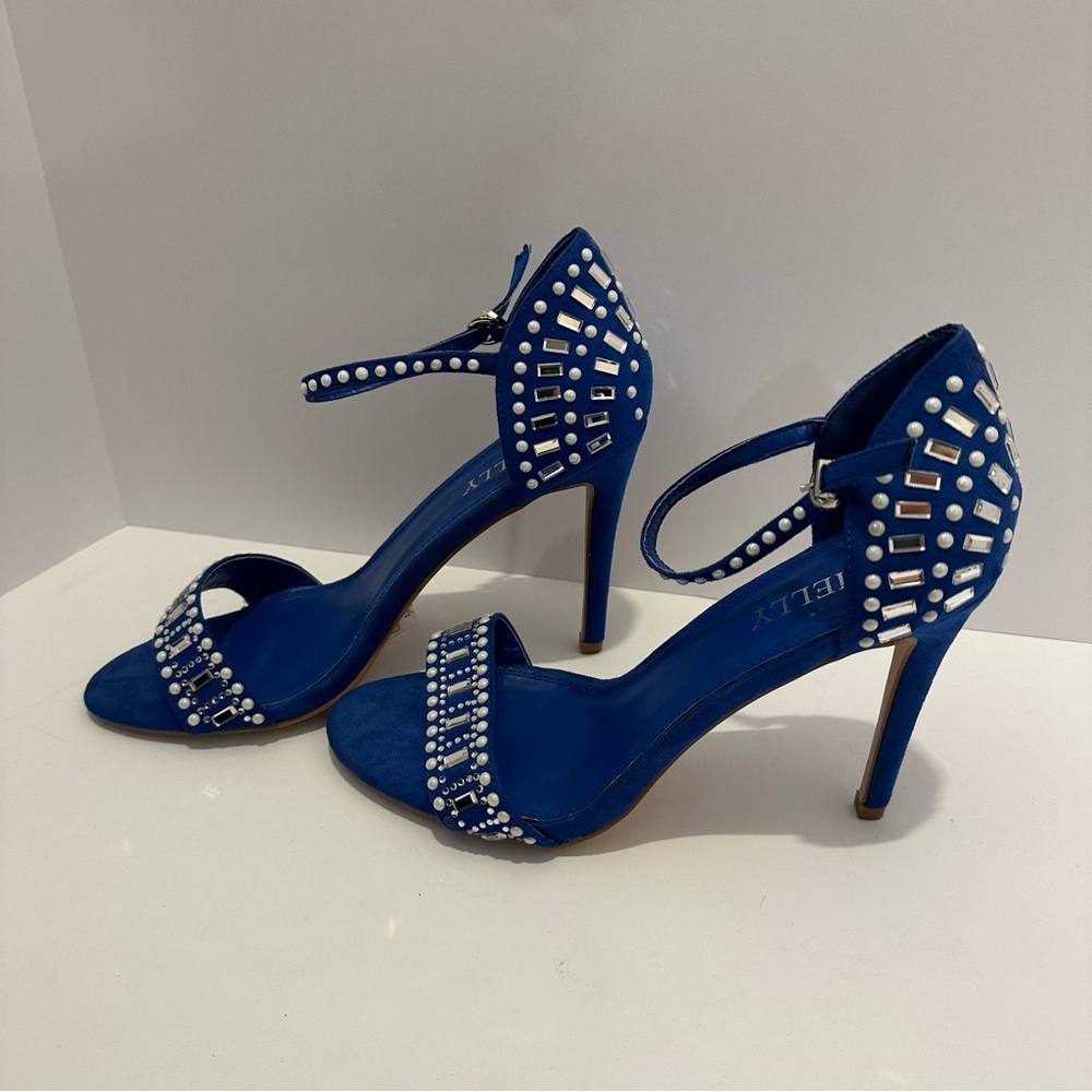 Blue Stiletto Heels with Rhinestone Embellishment - Picture 4 of 10